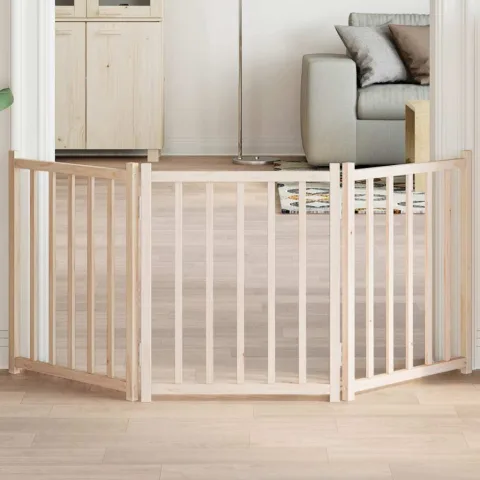 vidaXL Poartă pentru câini pliabilă, 3 panouri, 150 cm, lemn de brad