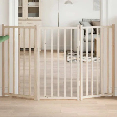 vidaXL Poartă de acces pentru câini pliabilă, 3 panouri, 150 cm, lemn masiv de brad