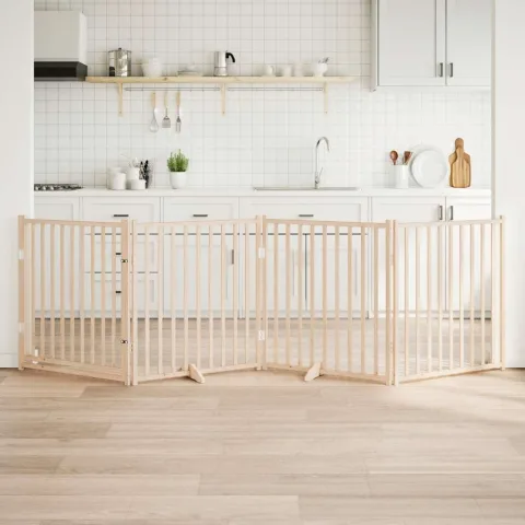 vidaXL Poartă de acces pentru câini cu ușă pliabilă, 4 panouri, 320 cm, lemn masiv de brad