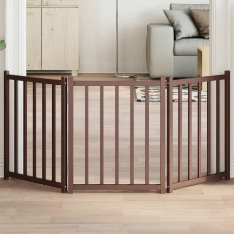 vidaXL Poartă de câini pliabilă 3 panouri stejar maro 150 cm lemn brad