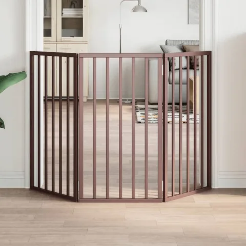 vidaXL Poartă pentru câini pliabilă 3 panouri maro, 150 cm, lemn plop