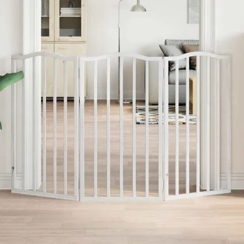 vidaXL Poartă pentru câini pliabilă, 3 panouri, alb, 150 cm, lemn plop