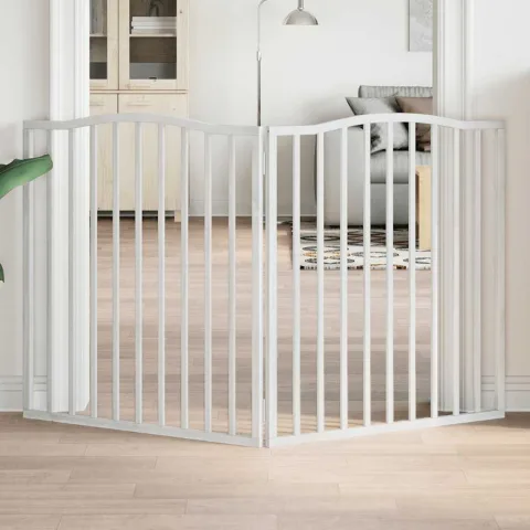 vidaXL Poartă pentru câini pliabilă, 2 panouri, alb, 160 cm, lemn plop
