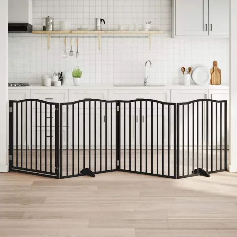 vidaXL Poartă câini pliabilă cu ușă 4 panouri negru, 320 cm, lemn plop