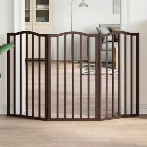 vidaXL Poartă de câini pliabilă 3 panouri stejar maro 150 cm lemn plop