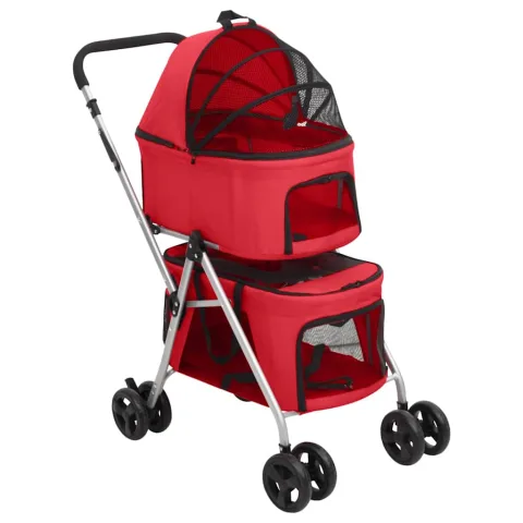 vidaXL Cărucior pliabil câini 2 niveluri roșu 83x48x97cm textil Oxford