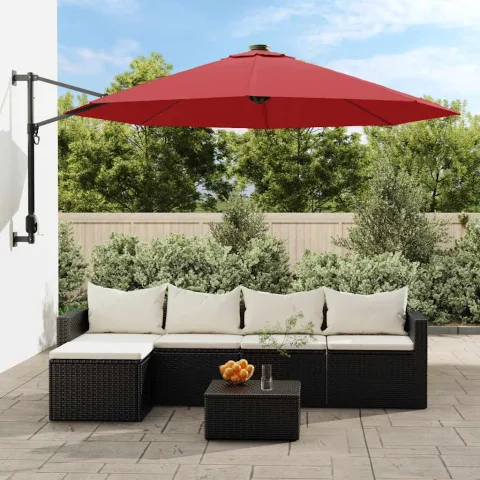 vidaXL Umbrelă de soare montată pe perete cu LED-uri roșu aprins 290cm