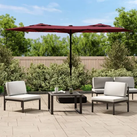 vidaXL Umbrelă de grădină două capete/LED-uri, roșu bordo, 316x145 cm