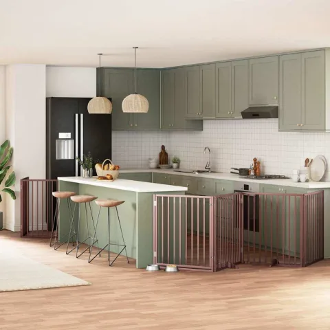 vidaXL Poartă câini pliabilă cu ușă 6 panouri maro, 480 cm, lemn plop
