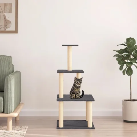 vidaXL Ansamblu pisici, stâlpi din funie sisal, gri închis, 111 cm