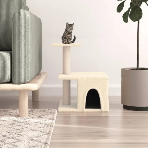 vidaXL Ansamblu de pisici cu stâlpi din funie de sisal, crem, 48 cm