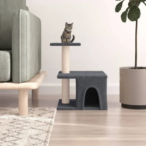 vidaXL Ansamblu pisici cu stâlpi din funie sisal, gri închis, 48 cm