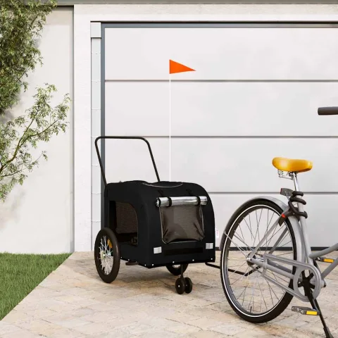vidaXL Remorcă bicicletă animale companie, negru, textil oxford/fier