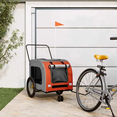vidaXL Remorcă de bicicletă animale portocaliu/gri, textil oxford/fier