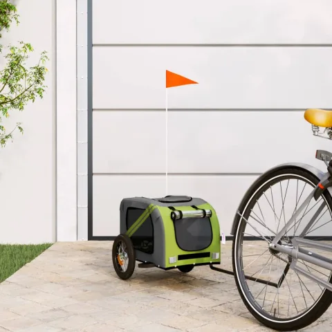 vidaXL Remorcă bicicletă animale companie verde/gri textil oxford/fier