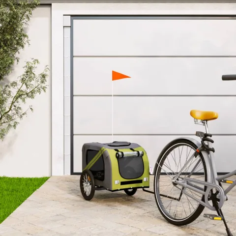 vidaXL Remorcă bicicletă animale companie verde/gri textil oxford/fier