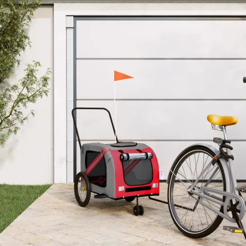 vidaXL Remorcă bicicletă animale companie, roșu/gri textil oxford/fier