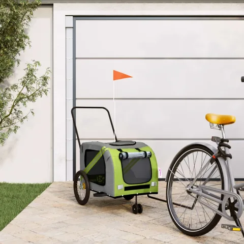 vidaXL Remorcă bicicletă animale companie verde/gri textil oxford/fier