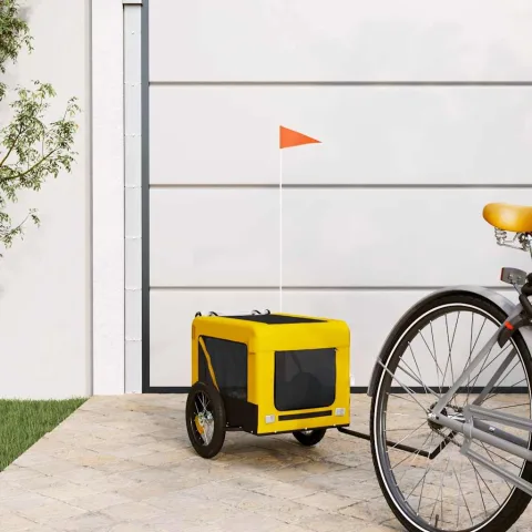 vidaXL Remorcă bicicletă animale companie galben/negru oxford/fier