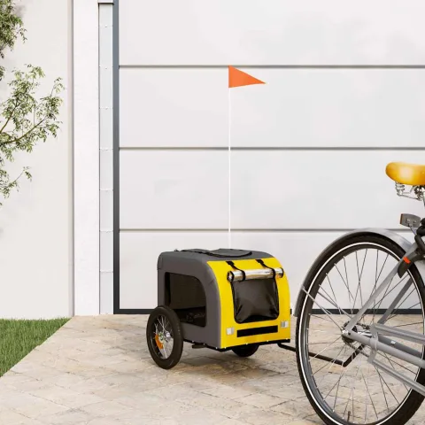 vidaXL Remorcă bicicletă animale companie, galben/gri, oxford/fier