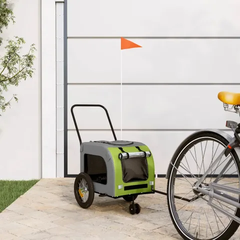 vidaXL Remorcă de bicicletă pentru animale de companie Verde și gri
