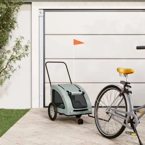 vidaXL Remorcă de bicicletă animale companie, gri, textil oxford/fier