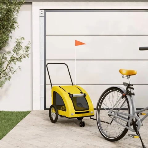 vidaXL Remorcă de bicicletă animale companie galben textil oxford/fier