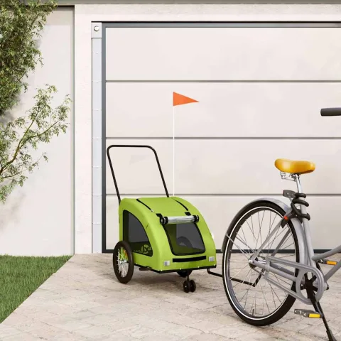 vidaXL Remorcă de bicicletă animale companie, verde textil oxford/fier