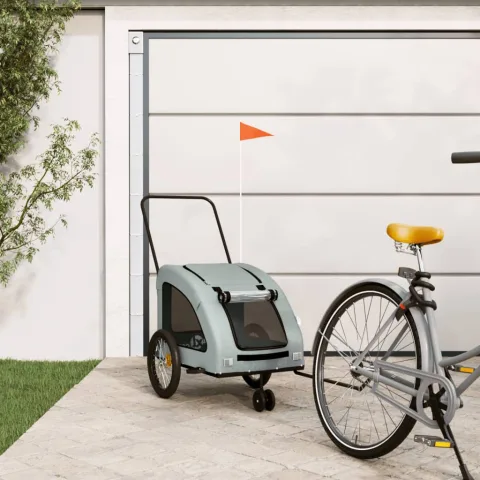 vidaXL Remorcă de bicicletă animale companie, gri, textil oxford/fier
