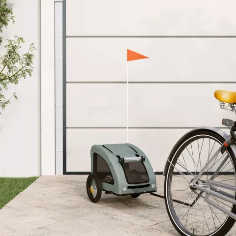 vidaXL Remorcă de bicicletă animale companie, gri, textil oxford/fier