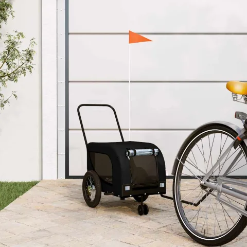 vidaXL Remorcă bicicletă animale companie, negru, textil oxford/fier