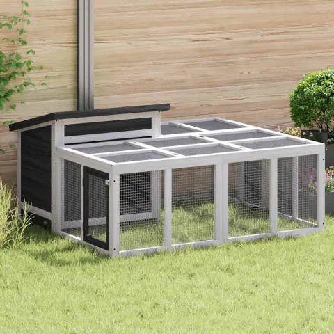 vidaXL Cușcă pentru iepuri gri 144x123x67,5 cm din lemn masiv de pin