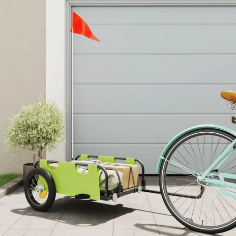 vidaXL Remorcă de bicicletă, verde, textil oxford și fier