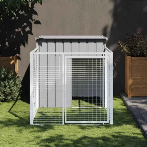 vidaXL Cușcă pentru câini cu împrejmuire gri deschis 110x201x110 cm oțel galvanizat