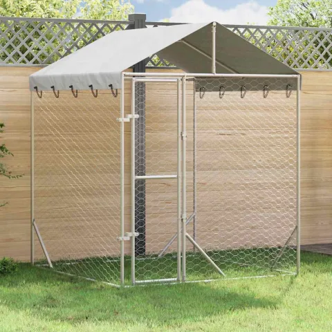 vidaXL Padoc de exterior cu acoperiș argintiu 2x2x2,5m oțel galvanizat