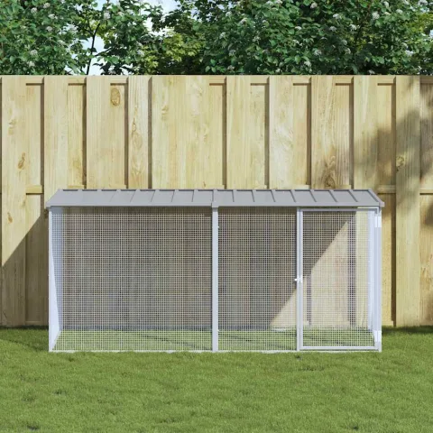 vidaXL Cușcă pentru găini cu acoperiș, gri deschis, 203x98x90 cm, oțel galvanizat