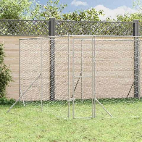 vidaXL Padoc de exterior pentru câini argintiu 8x8x2 m oțel galvanizat