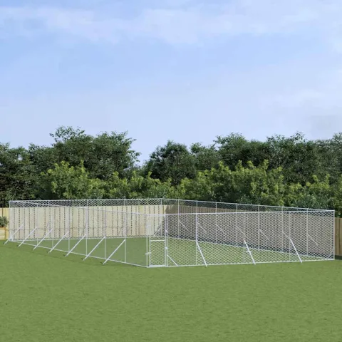 vidaXL Padoc de exterior pentru câini argintiu 8x16x2m oțel galvanizat