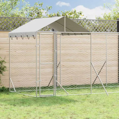 vidaXL Padoc exterior cu acoperiș argintiu 14x2x2,5 m oțel galvanizat