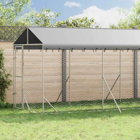 vidaXL Padoc exterior cu acoperiș argintiu 2x14x2,5 m oțel galvanizat
