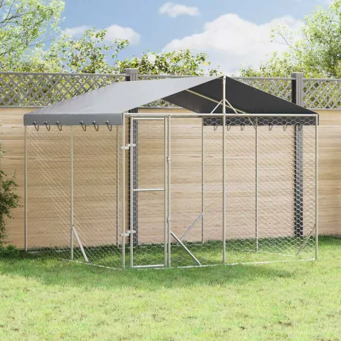 vidaXL Padoc de exterior cu acoperiș argintiu 3x3x2,5m oțel galvanizat