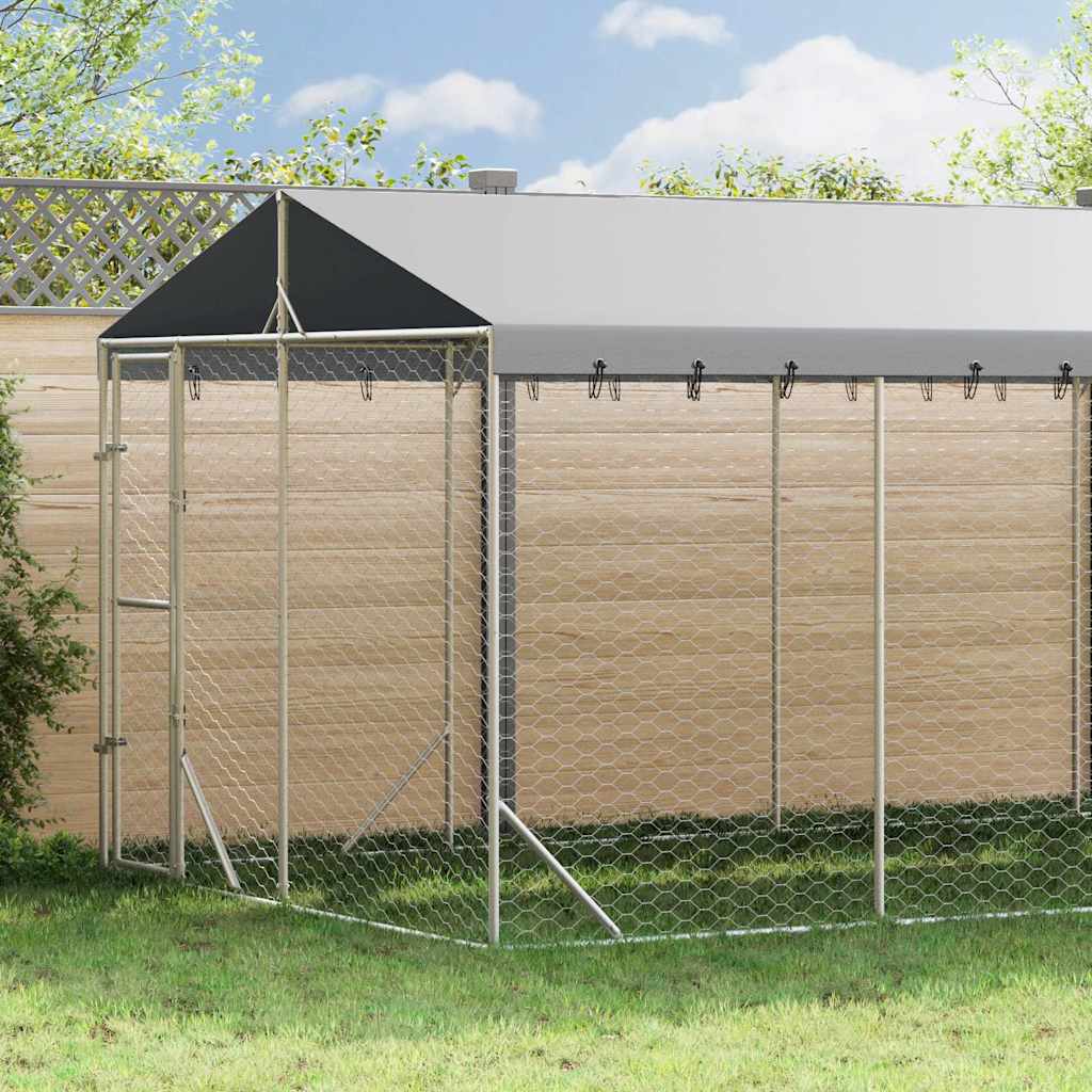 vidaXL Padoc exterior cu acoperiș argintiu 3x7,5x2,5 m oțel galvanizat