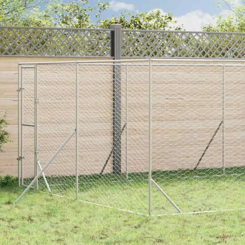vidaXL Padoc de exterior pentru câini argintiu 4x16x2m oțel galvanizat