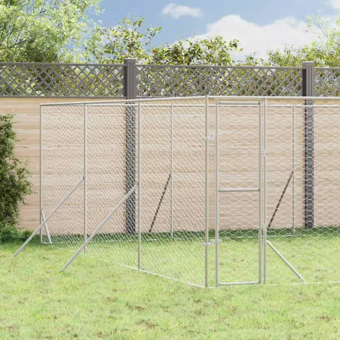 vidaXL Padoc de exterior pentru câini argintiu 6x6x2 m oțel galvanizat