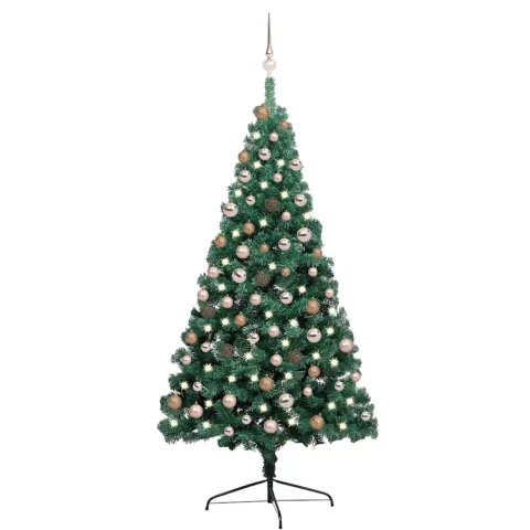 vidaXL Jumătate brad Crăciun artificial cu set globuri verde 180 cm