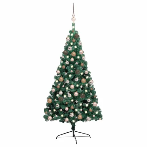 vidaXL Jumătate brad Crăciun artificial cu set globuri verde 240 cm