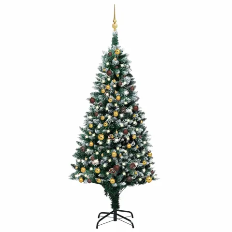 vidaXL Brad Crăciun artificial cu LED-uri/globuri/conuri pin, 210 cm