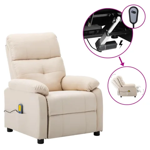 vidaXL Scaun de masaj electric, material textil crem