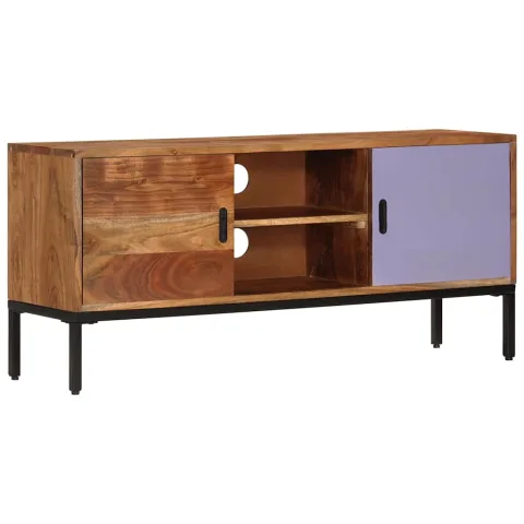 vidaXL Comodă TV, maro miere/gri, 110x30x50 cm, lemn masiv de acacia