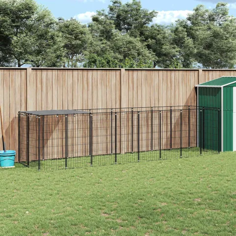vidaXL Padoc pentru câini, negru, 4,84 m², oțel